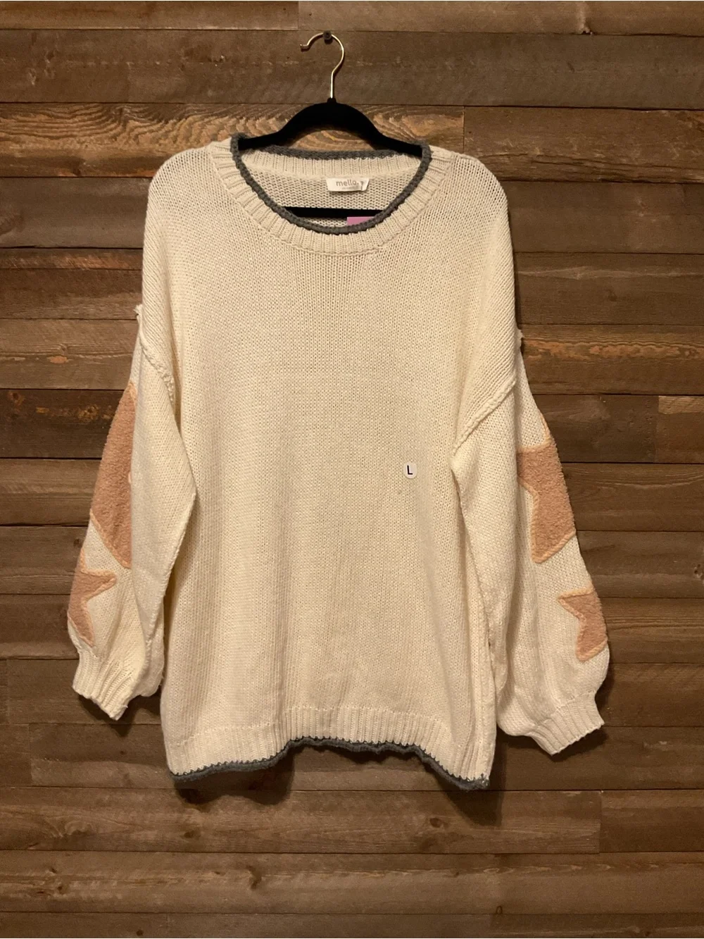 Ivory Star Sleeve Sweater From Mello Darker Trim Women’s Size Large NWT